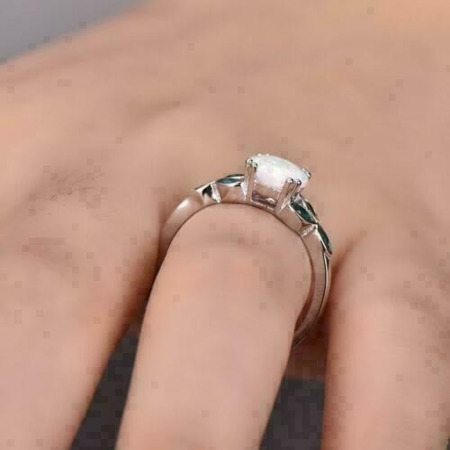 Round Cut Lab-Created 2.80 Ct Fire Opal Wedding Ring 925 Sterling Silver