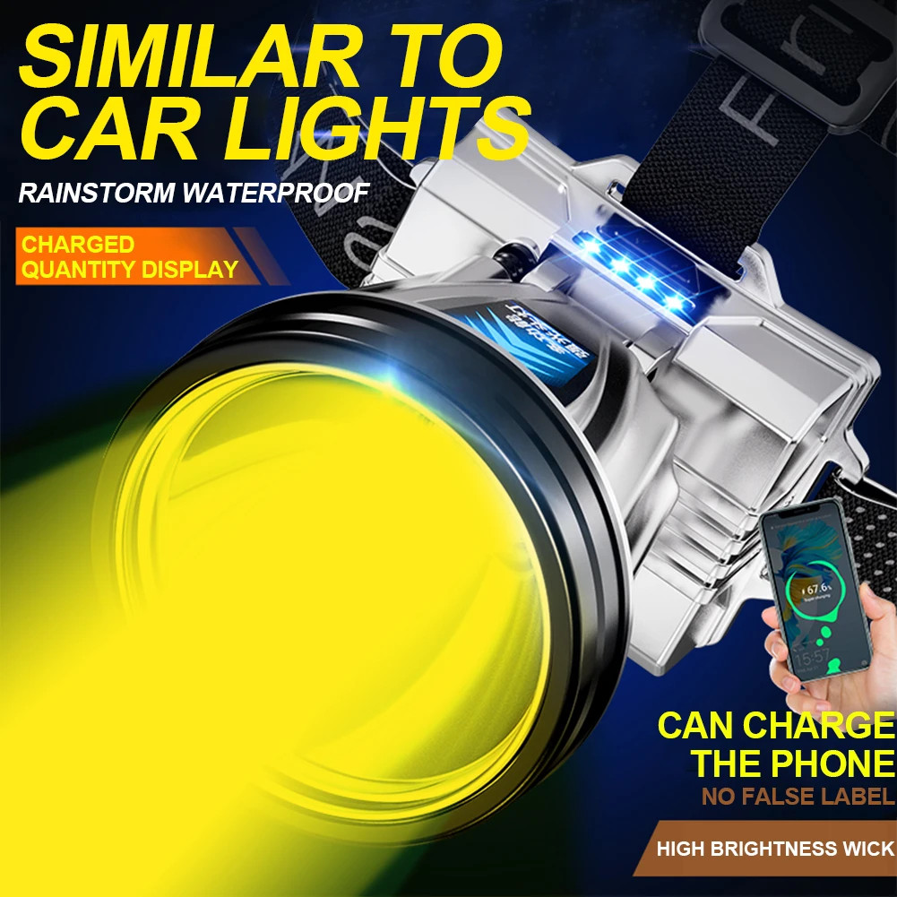 Bright White Light Yellow Headlamp Camping Light Fishing Headlight Flashlight