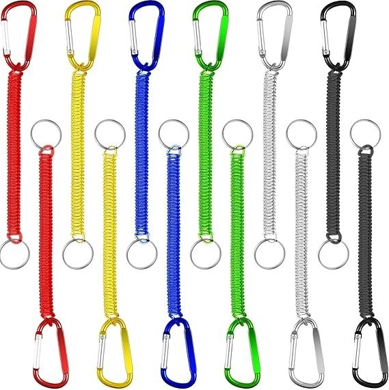12 piezas de cordon de pesca con resorte y espiral retractil para llavero
