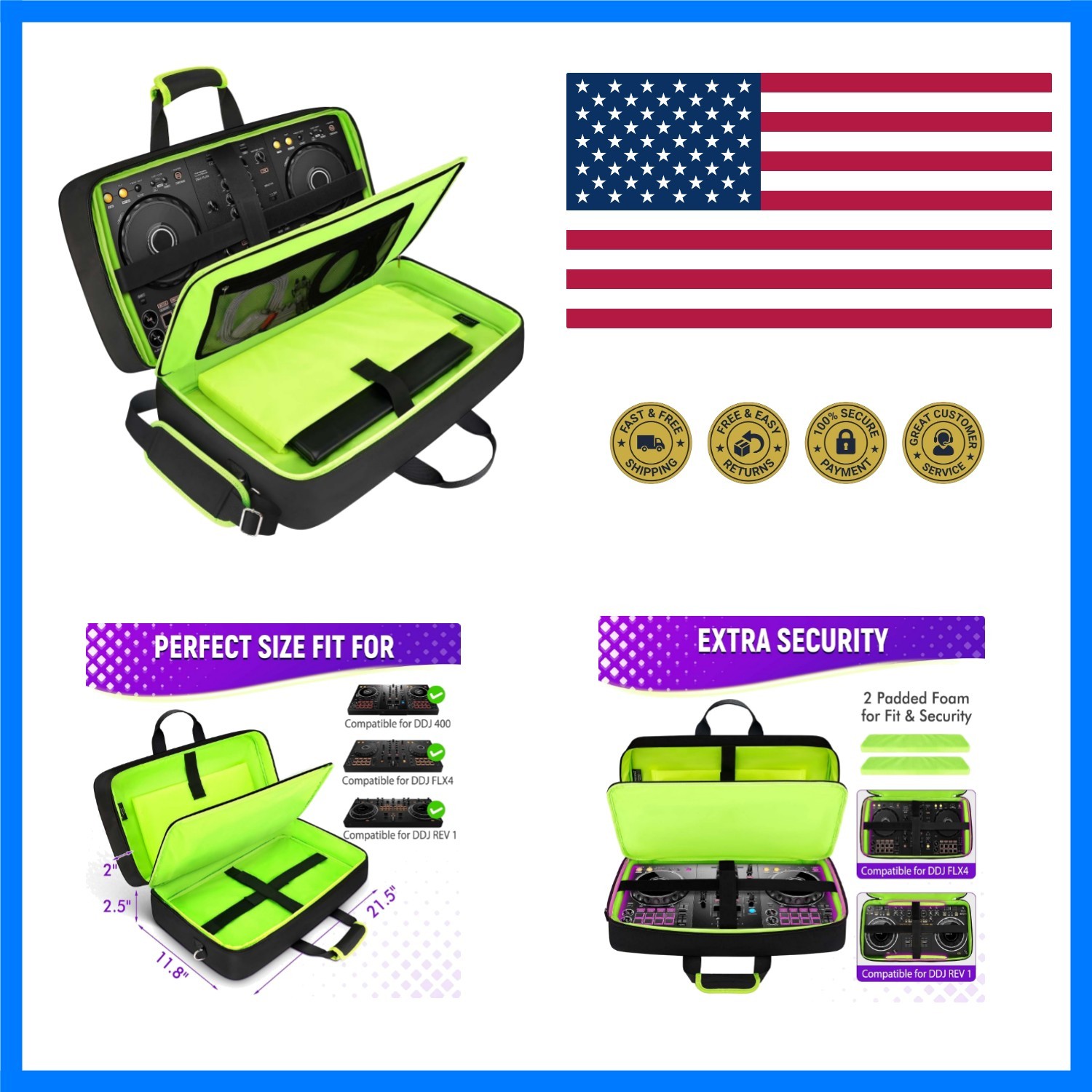 DJ Controller Case for DDJ /400/ with Laptop Compartment | Padded DJ Controll...