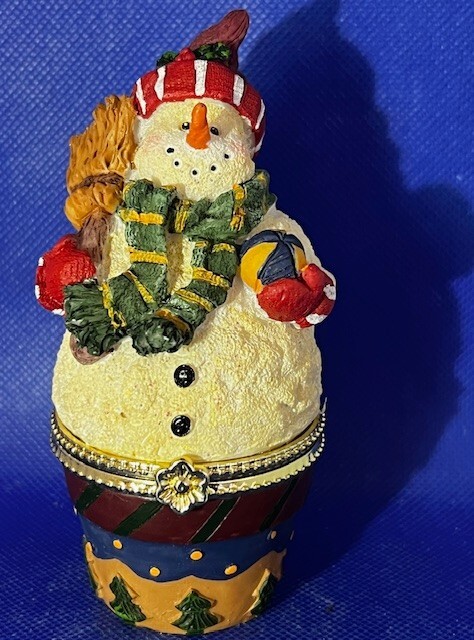 Christmas Snowman Figurine Pill Candy Jewlery Trinket Box