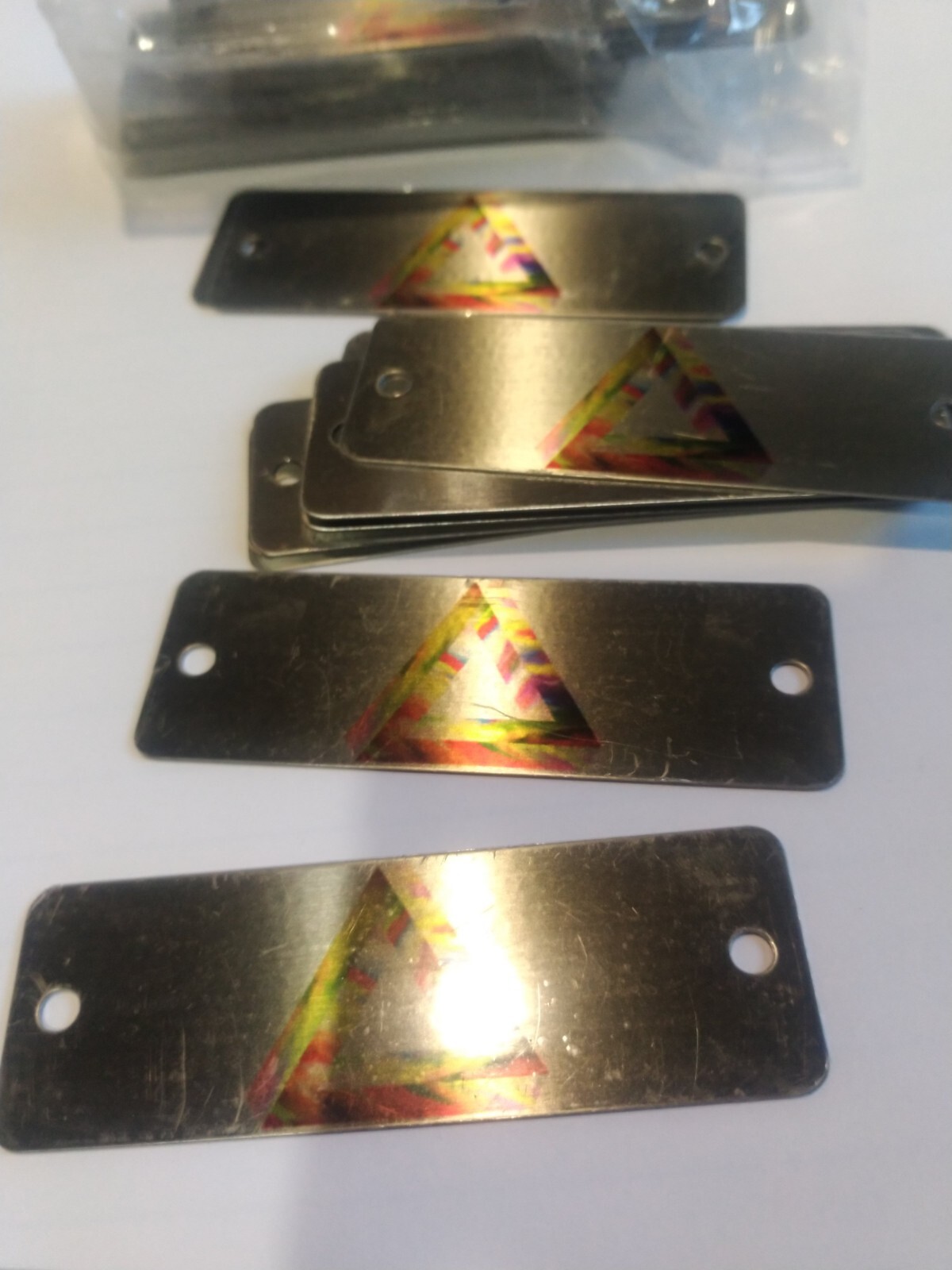 50) *NEW* Stainless Steel Blank Name Plates Satin with Prizm etched 3"x 1" Cheap