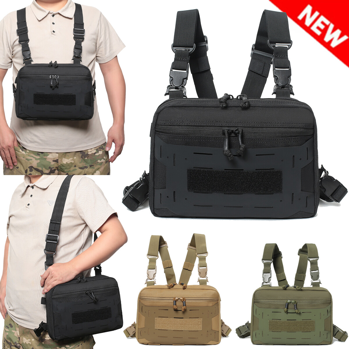 Tactical Combat Chest Rig Bag Front Sport Pouch Recon Kit Pack Protective Vest