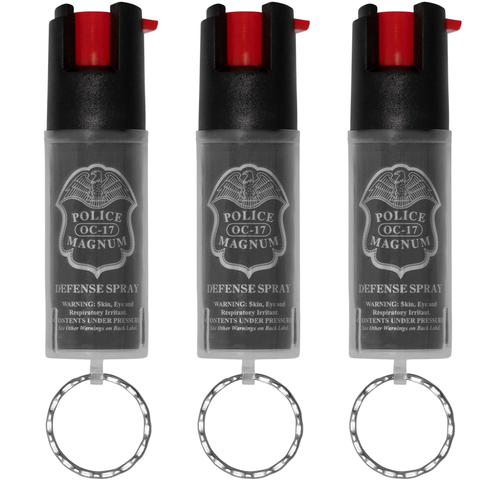 3 Pack Police Magnum pepper spray .50 oz Key Ring Clear Sleeve Defense Security