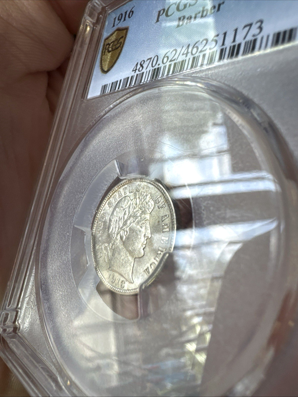 1916 BARBER DIME PCGS MS62