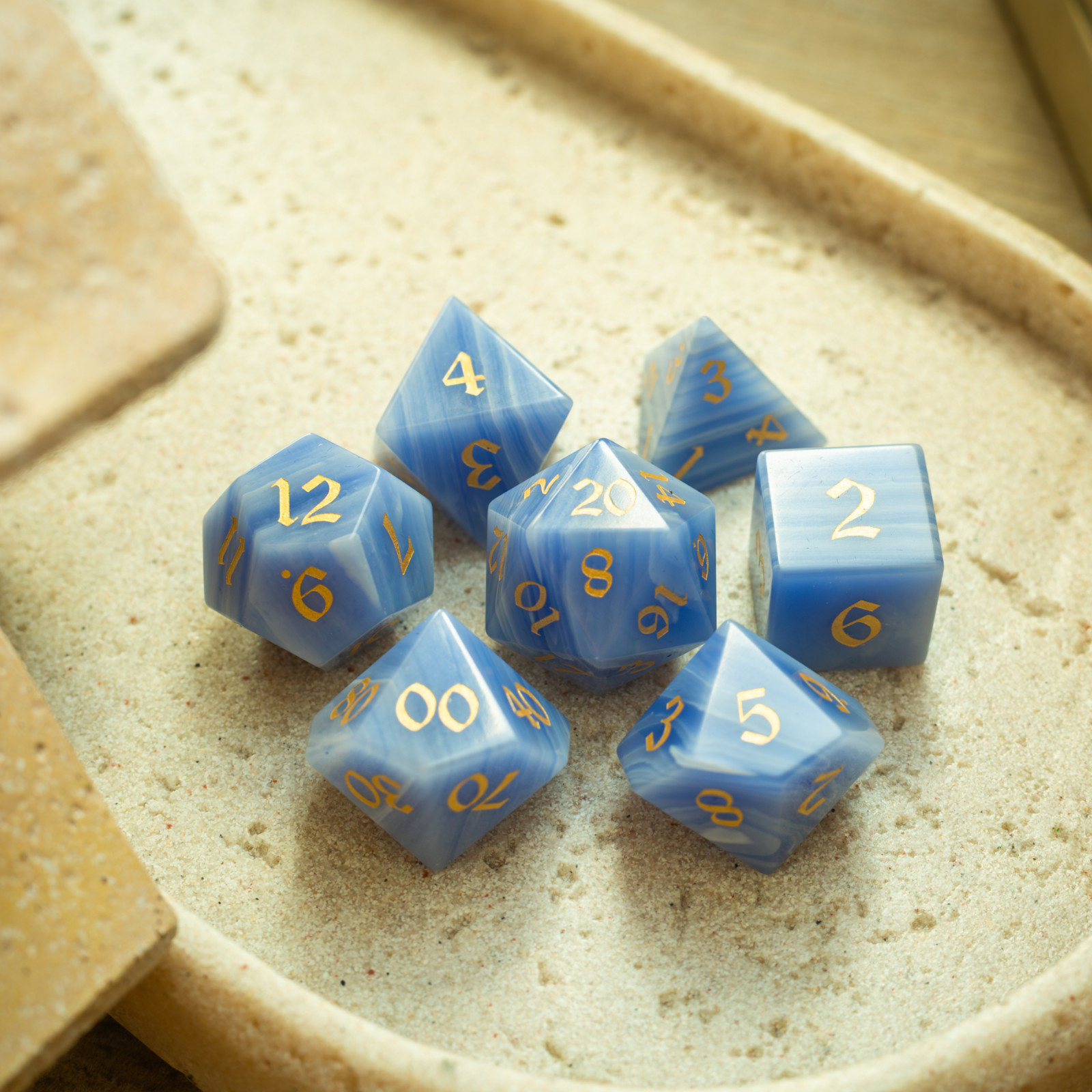 Blue Lace Agate Eye Gemstone DND Dice Set