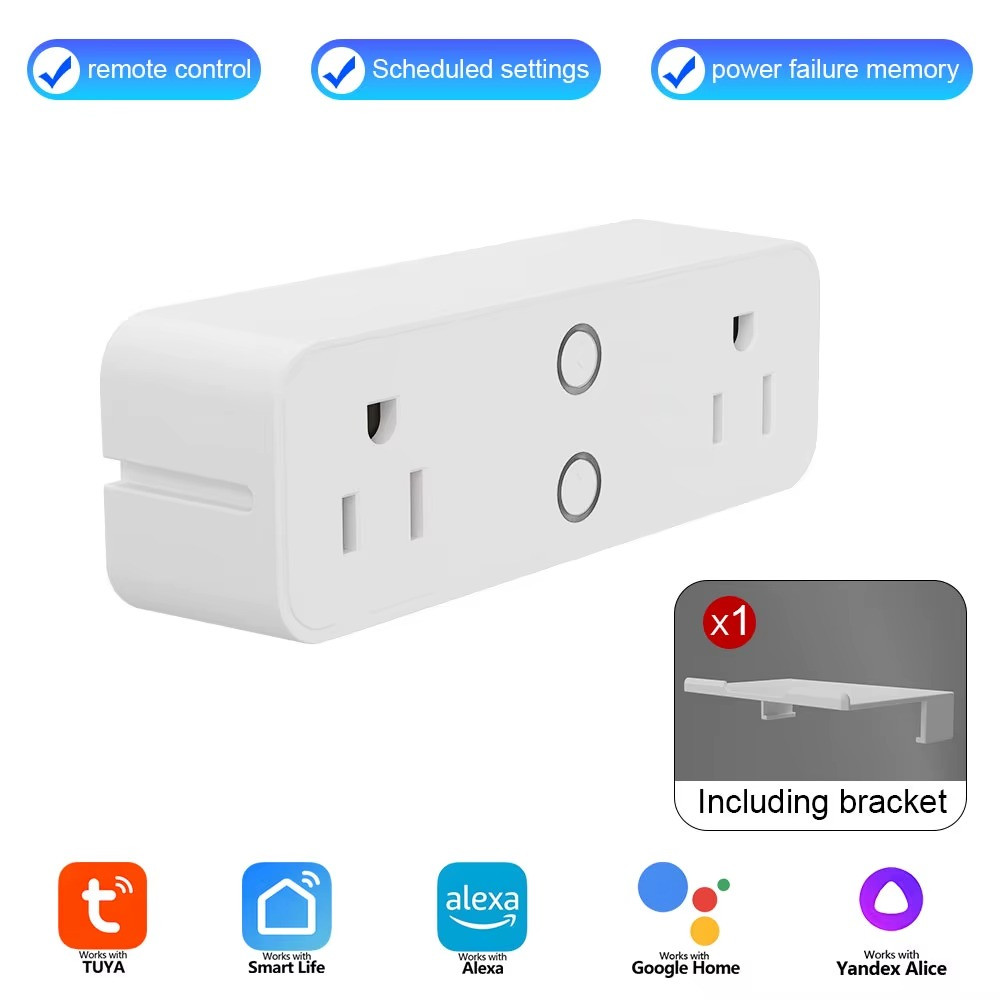 WiFi Smart Dual Outlet Plug Timer Remote Control Works with Alexa Google White
