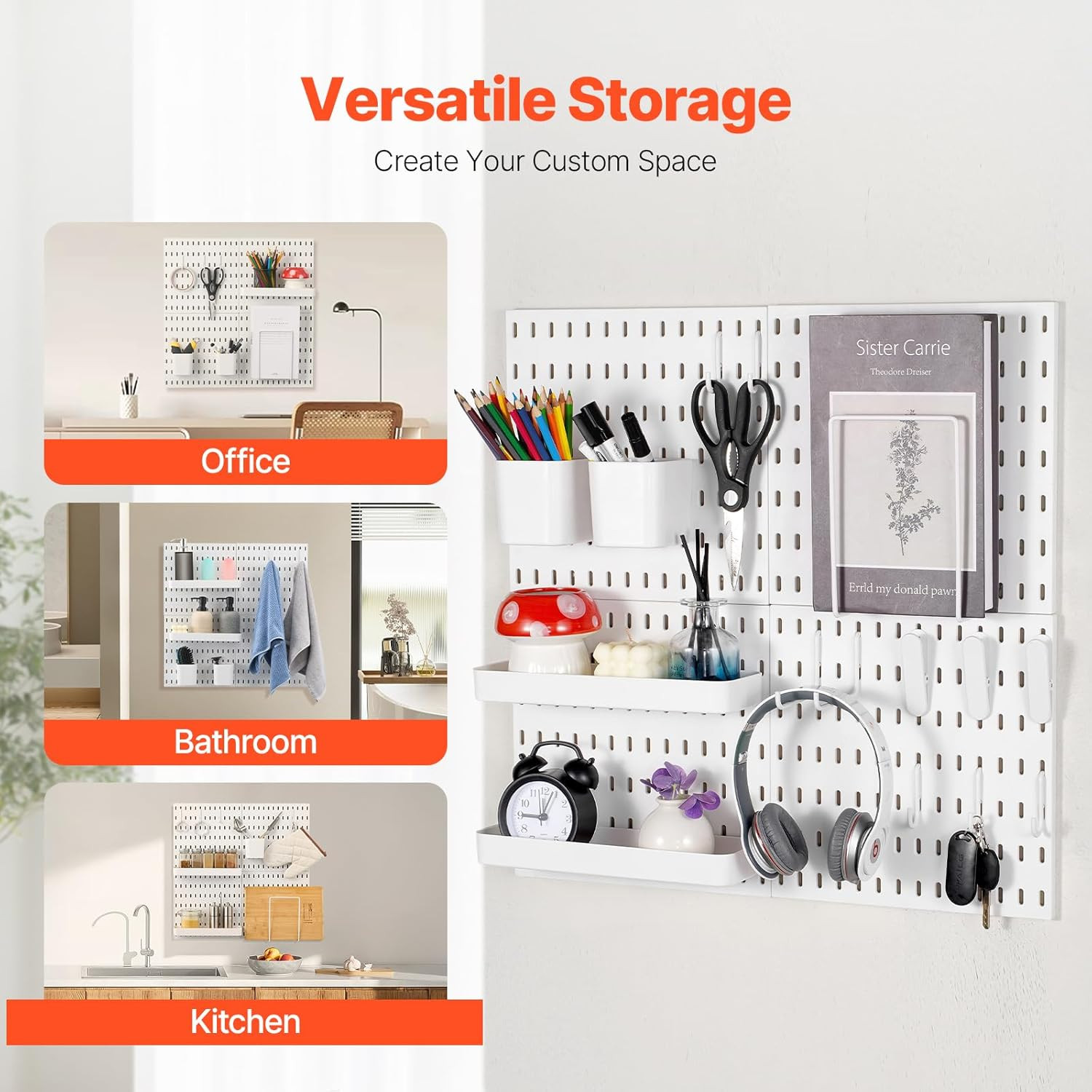 Pegboard Combination Kit, 11" X 11" Plastic Pegboard, 4 Panels, Peg Board Wall O