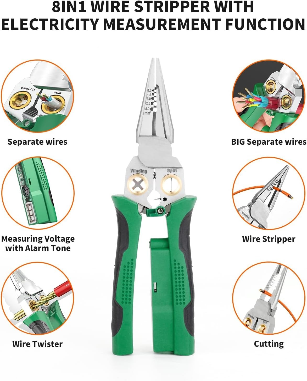 Wire Stripper Twister, Cable Scissors, Voltage Tester Pliers, 8-In-1