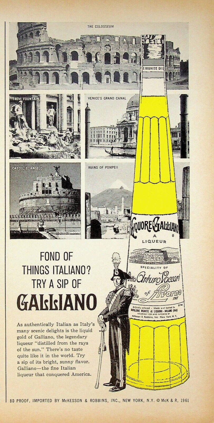 1963 Galliano Liqueur Milano Italy McKesson & Robbins NYC Vintage 1960s Print Ad
