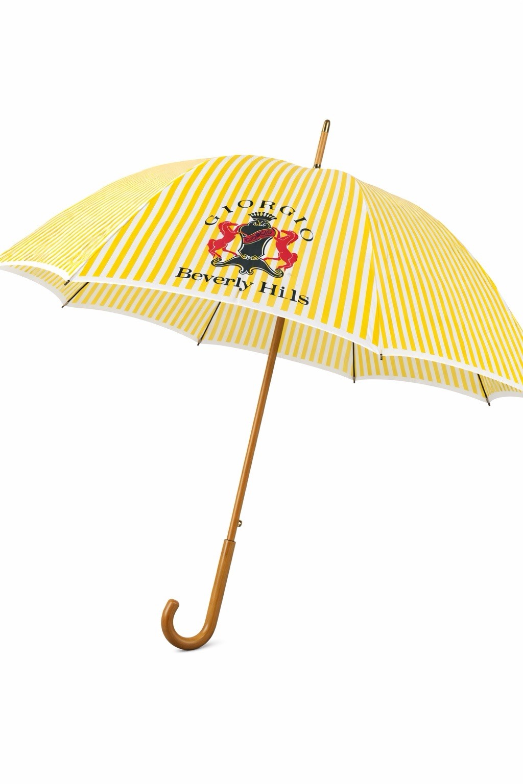 Giorgio Beverly Hills Yellow White Stripe Cane Umbrella Wood Handle Collectible