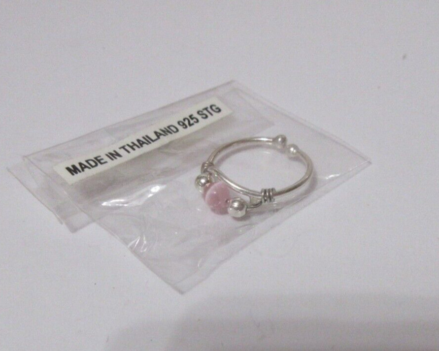 NEW 925 Sterling Silver Adjustable Round Pink Stone Toe Ring