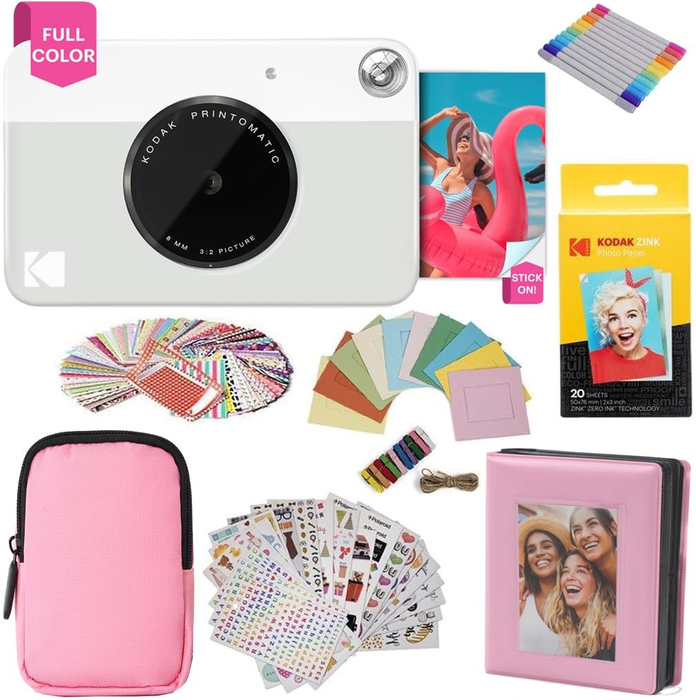 KODAK Printomatic Full-Color Instant Print Camera Gift Bundle + Soft Grey