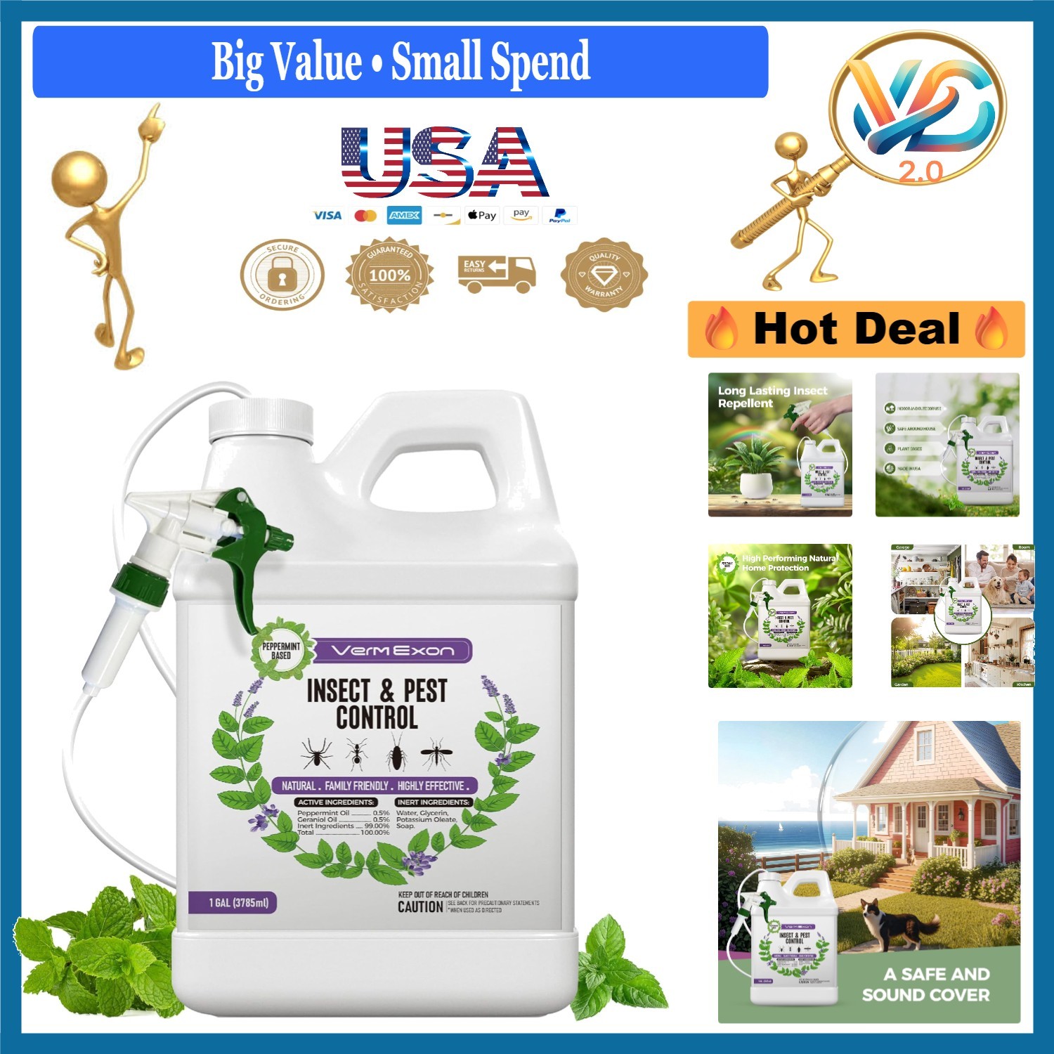 Peppermint Oil Pest Control Spray 128oz Natural Bug Killer for Insects & Rodents