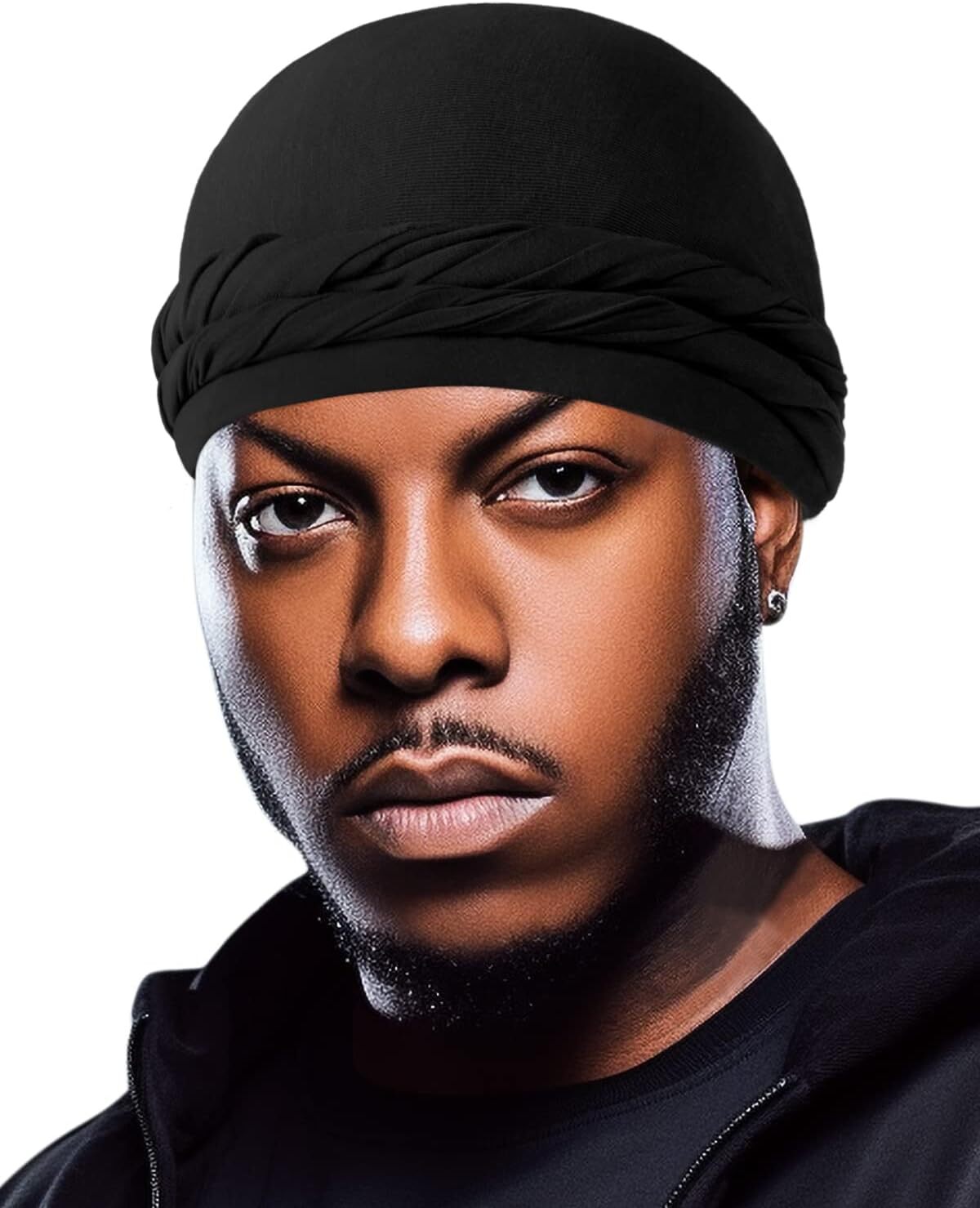 BEACE Silk Satin Lined Pre-Tied Turban Durag Head Wrap for Men X-Large, Black
