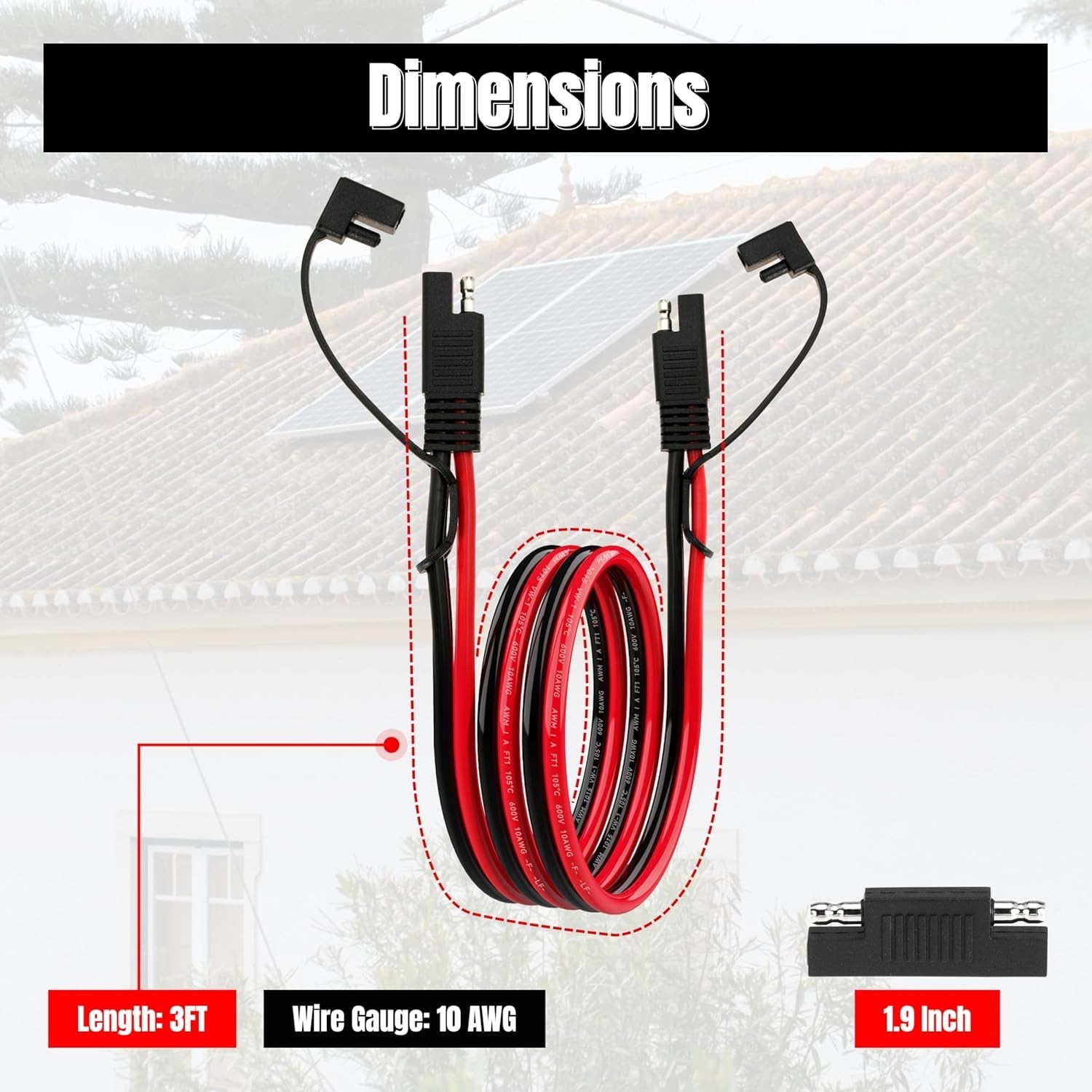 3FT 10AWG SAE Extension Cable for Solar Panel RV Battery Automotive