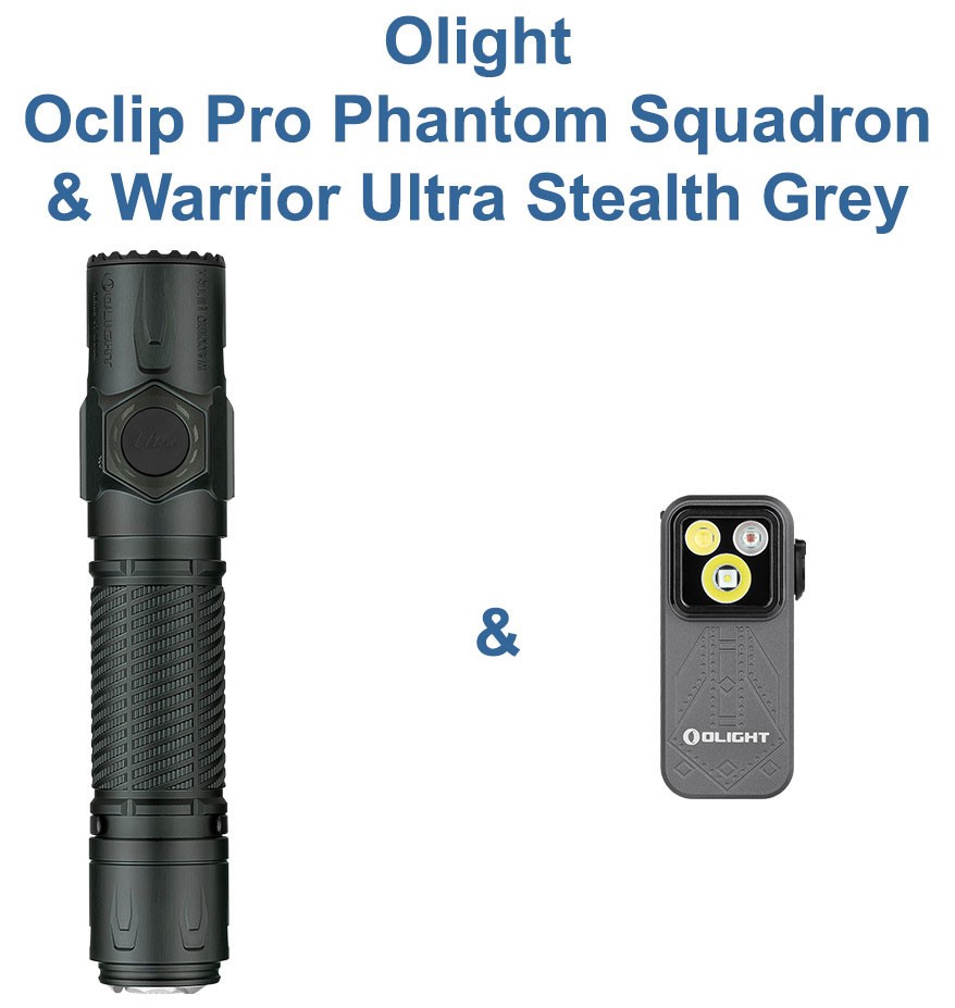 Olight Warrior Ultra Stealth Grey & Oclip Pro Phantom Squadron Flashlights