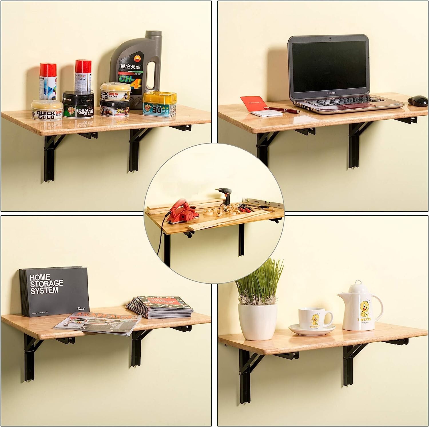 Heavy Duty Folding Table Bracket Garage Shelf Workbench Butcher Block Wall Mount