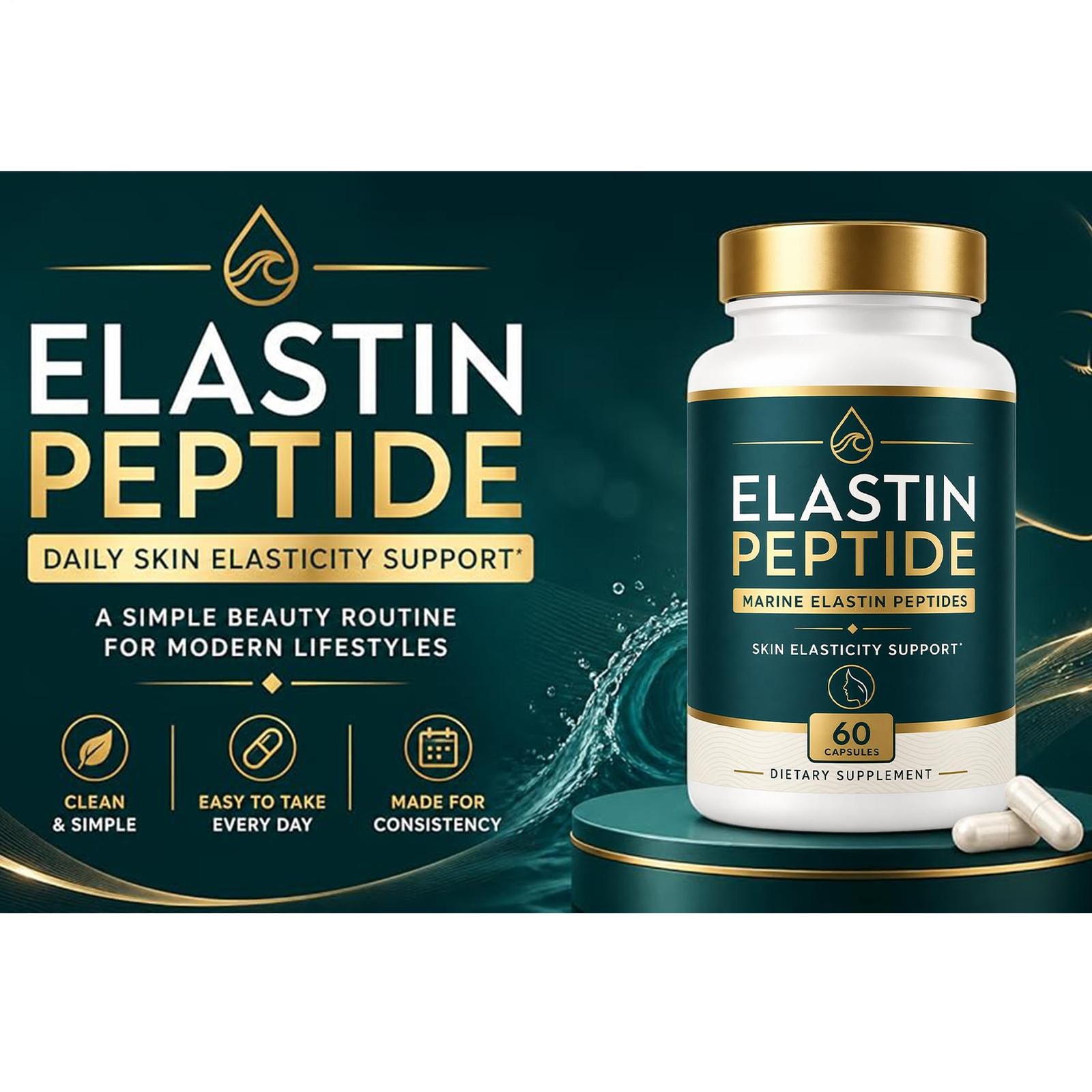 Elastin Peptide Skin Tightening Supplement, Skin Elasticity, 60 Count