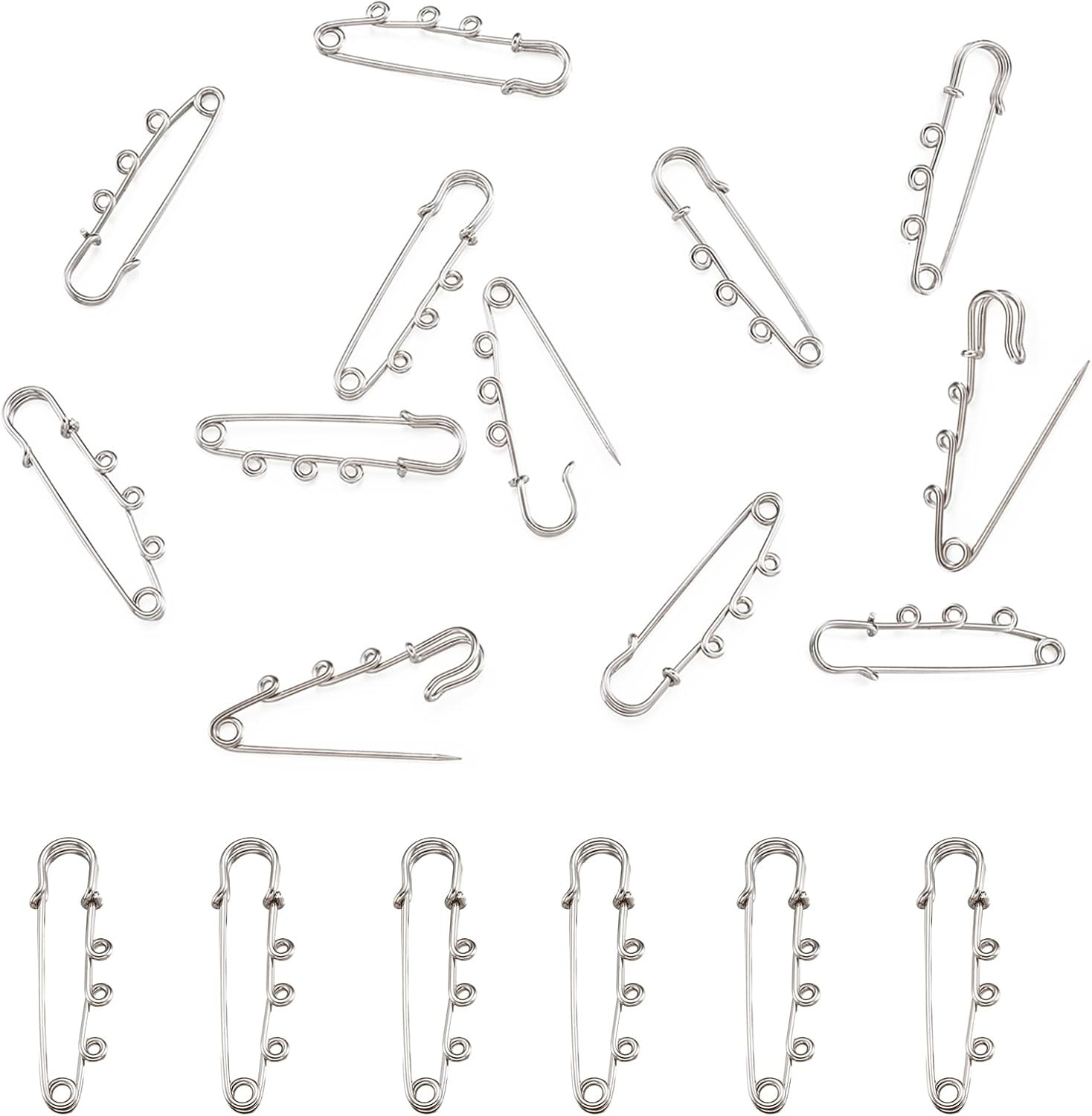 Fashewelry 20Pcs 2 Inch Platinum Iron Heavy Duty Safety Pins Charms with 3 Loops