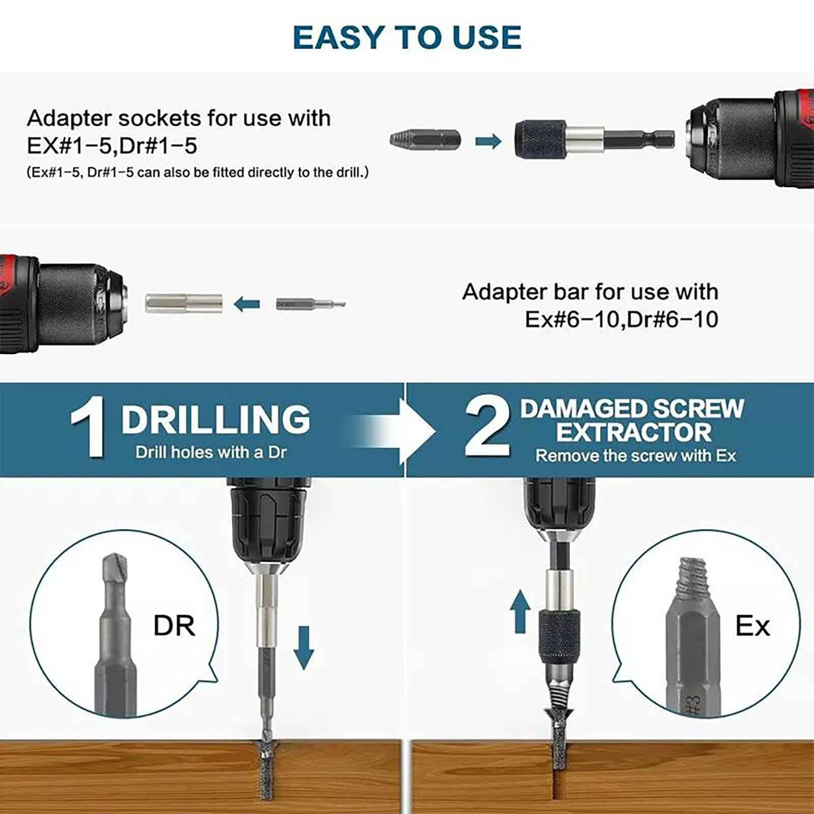 22* Broken Screw Extractor Remover Set Damaged Bolt Easy Out Stripped Drill Bit