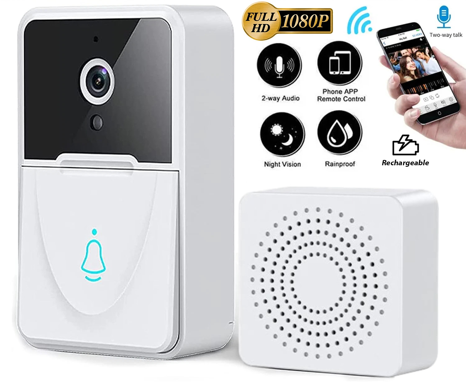 Wireless Security Smart WiFi Doorbell Intercom Video Camera Door Ring Bell Chime