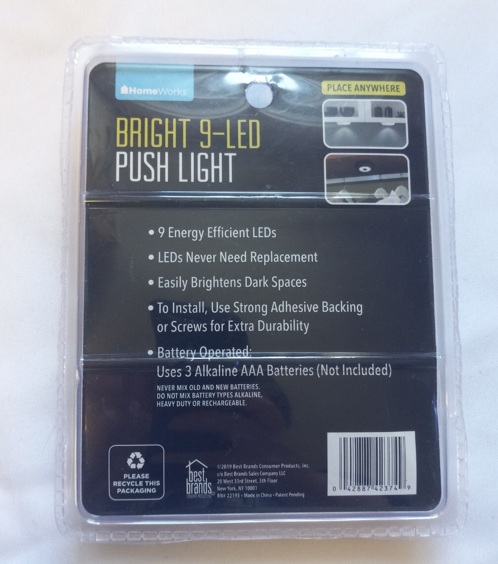 Home Works Bright 9 LED Push Light - Brand New