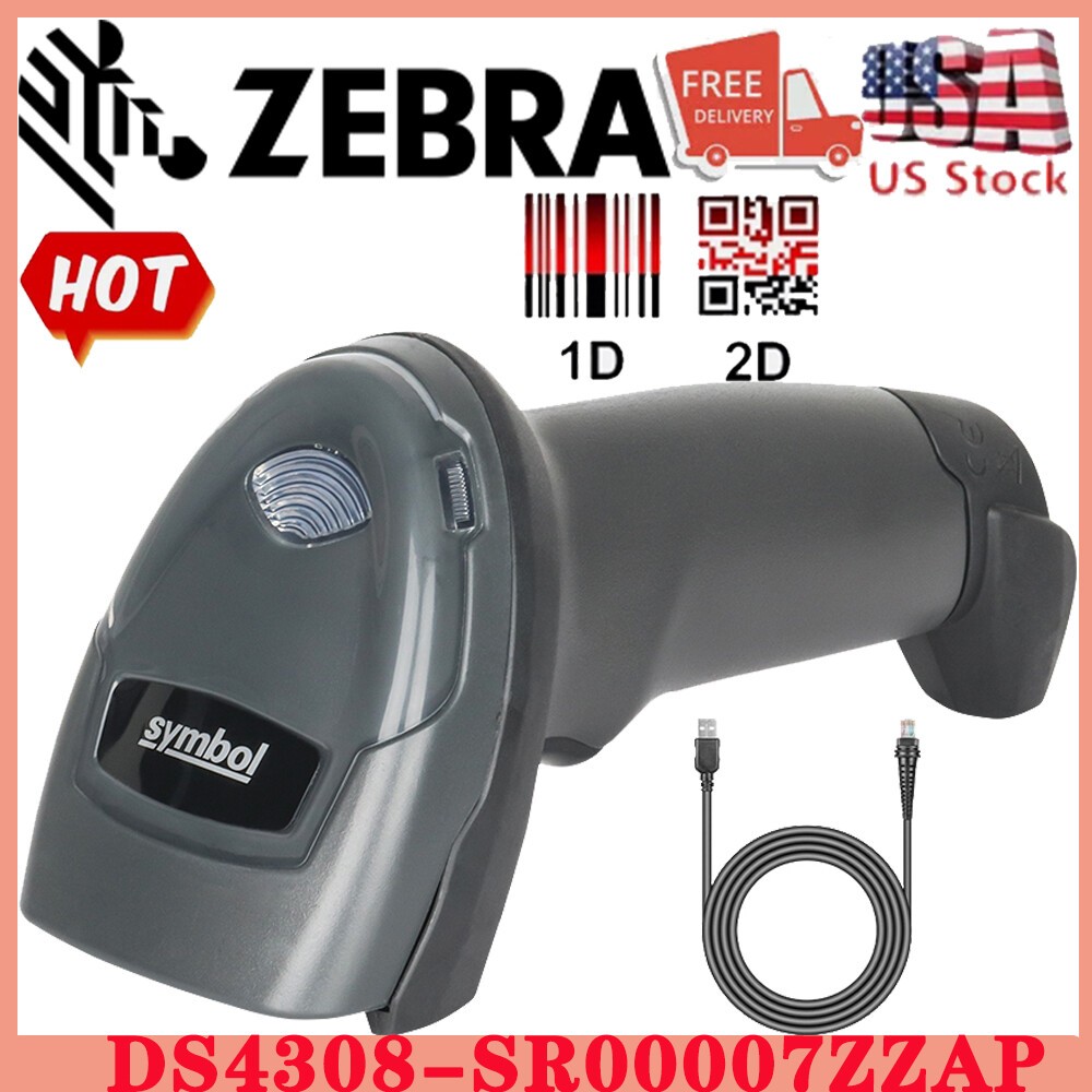 Zebra Symbol DS4308-SR00007ZZAP 1D 2D Handheld Barcode Scanner Reader USB Kit US