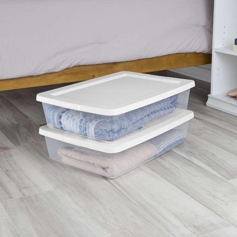 Stackable Clear Plastic Storage Boxes Set of 2 W/ Snap-on Lid Organization New