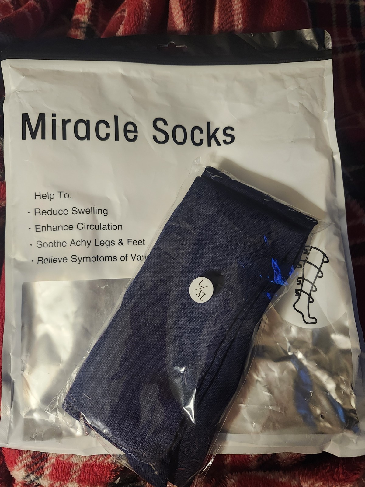 5 Pair-Miracle Compression Socks Black,White,Tan, Navy, Brown Color Size L/XL