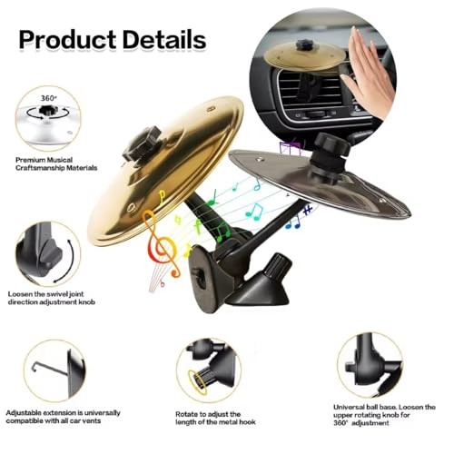 Car Cymbal Air Vent,Car Symbol Drum Air Vent,Mini Drum Crash Cymbal For Gold