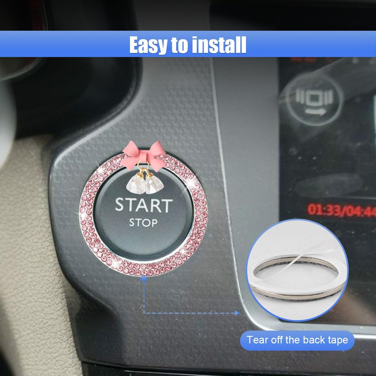 Bling Diamond Car Engine Start Stop Button Decoration Ring - Bling Ring Emblem C