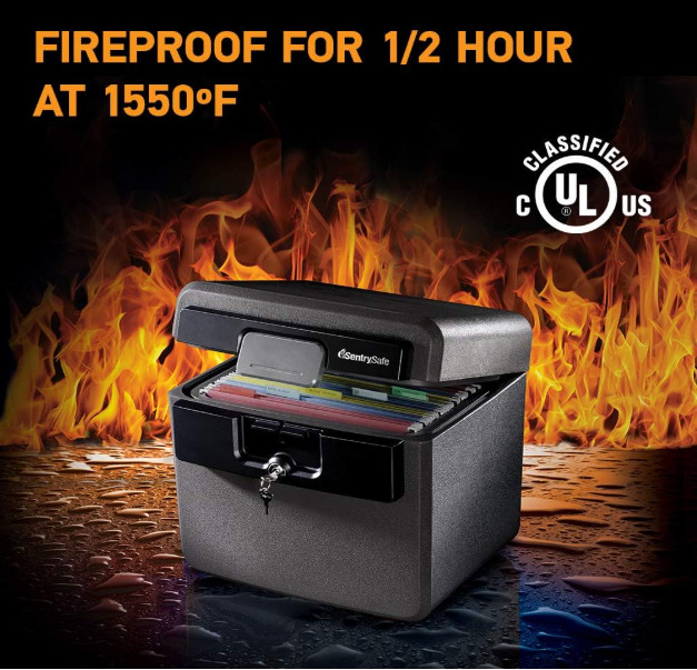 SentrySafe HD4100 Fireproof Waterproof Document Safe Box w/ Key Lock Black