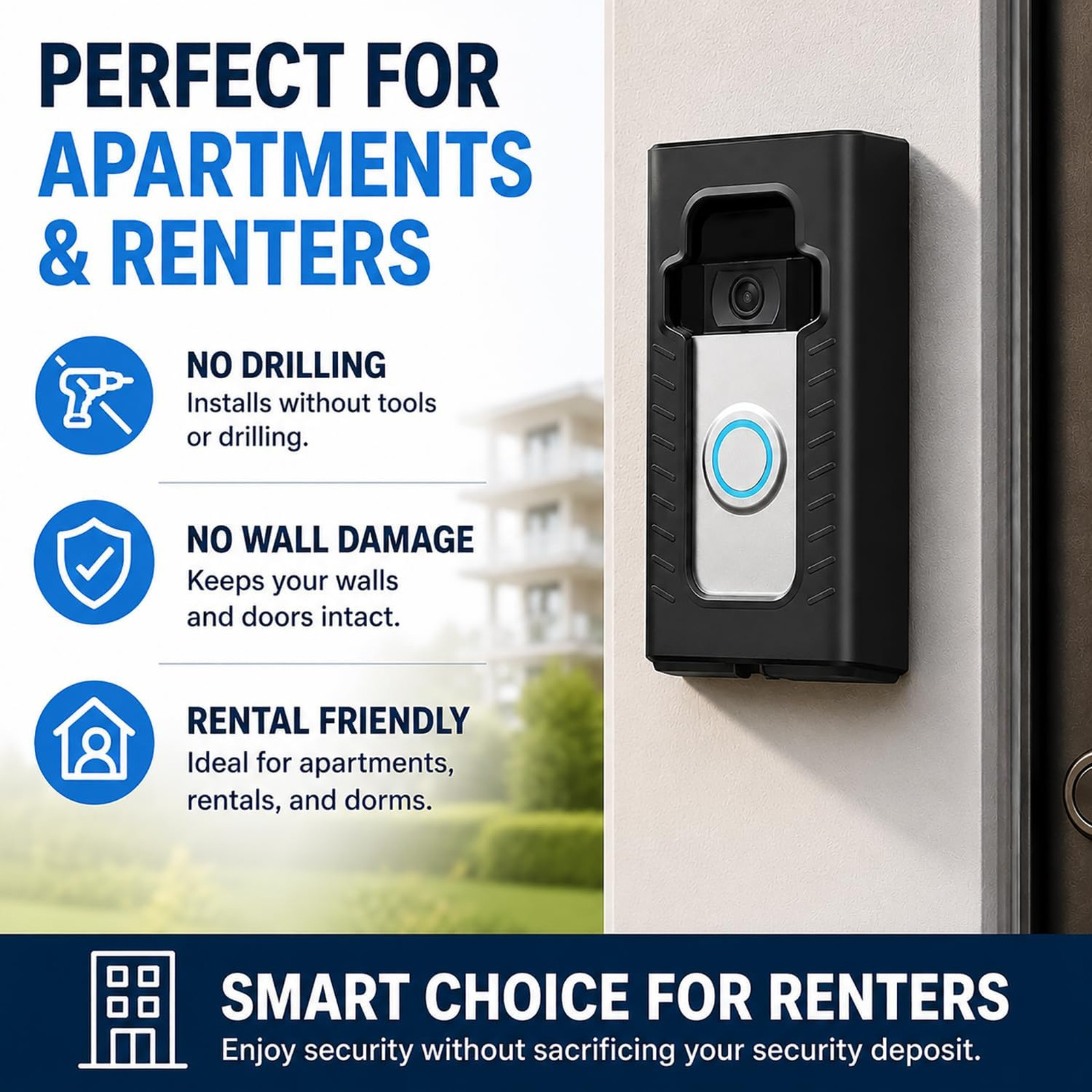 Adhesive Mount for Video Doorbell Full Coverage Protection Compatible with Ring
