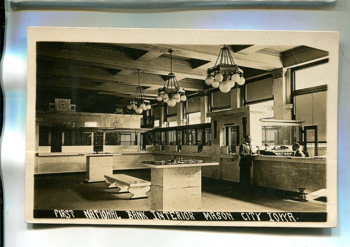 MASON CITY IOWA NATIONAL BANK INTERIOR REAL PHOTO POSTCARD 1283S