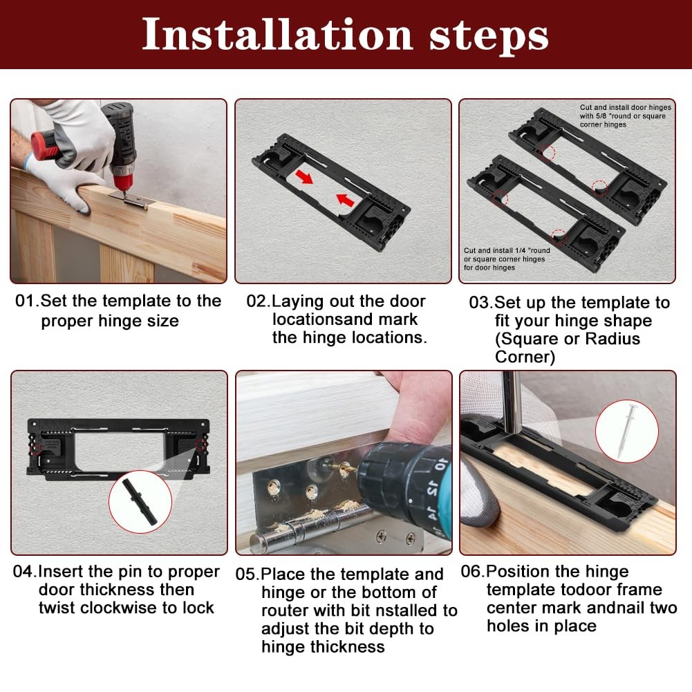 Door Hinge Jig Kit for Router, Adjustable Mortise Template Guide