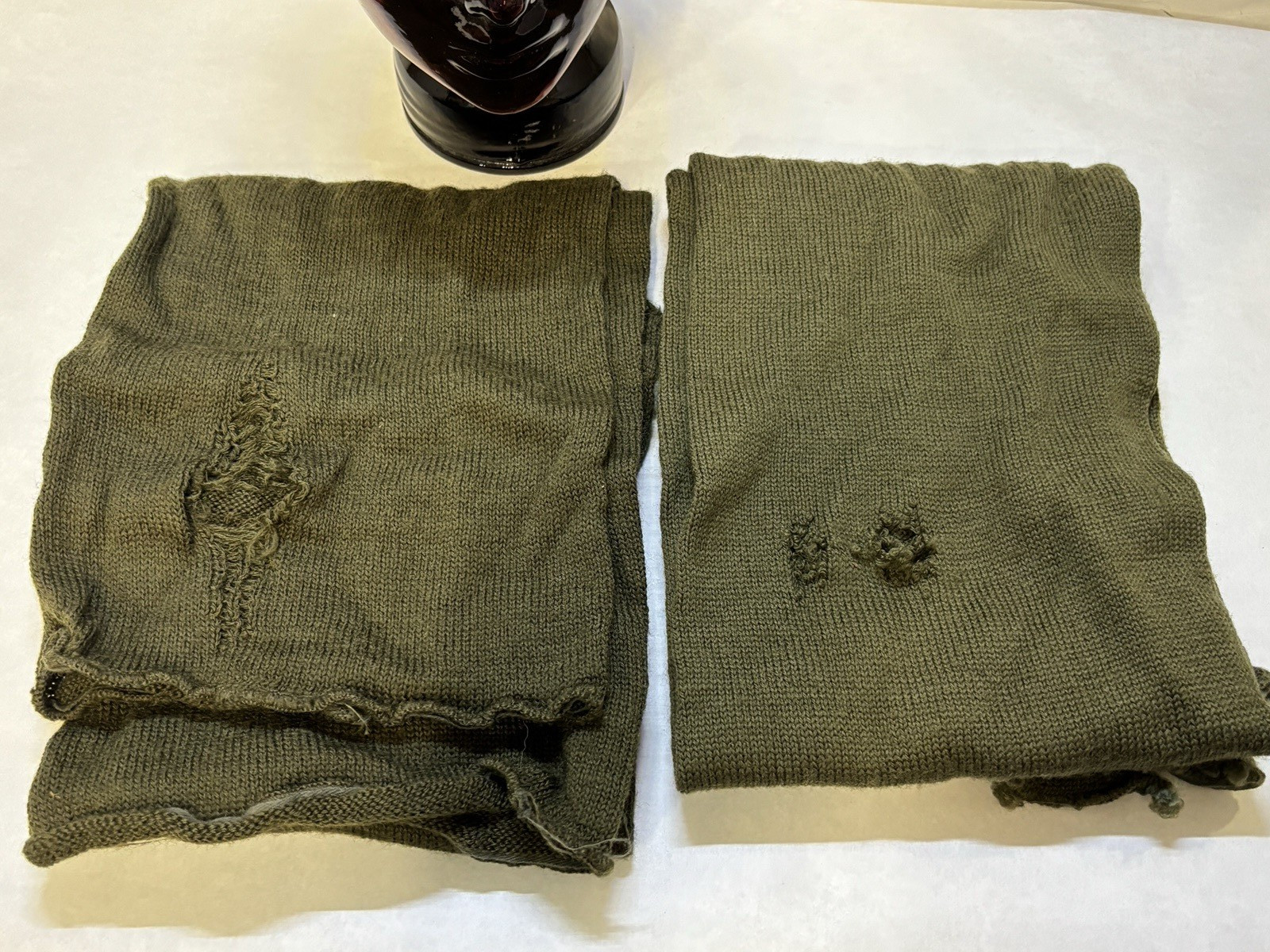 USGI Military 1980's Wool Tube Scarf OG-208 Olive Drab Bundle Lot of 2 Damaged