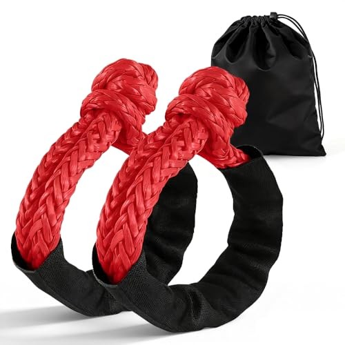 BARTOO 2PCS Soft Shackle 1/2 Inch x 22 Inch (56,000LBS Break Strength), Red