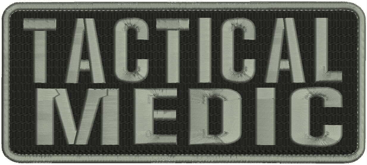 Tactical Medic embroidery patches 4x10 hook on back grey on black