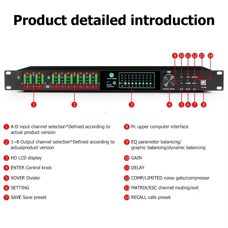 4 in 8 Out Speaker Audio Processor Professional Audio System Frequency Division