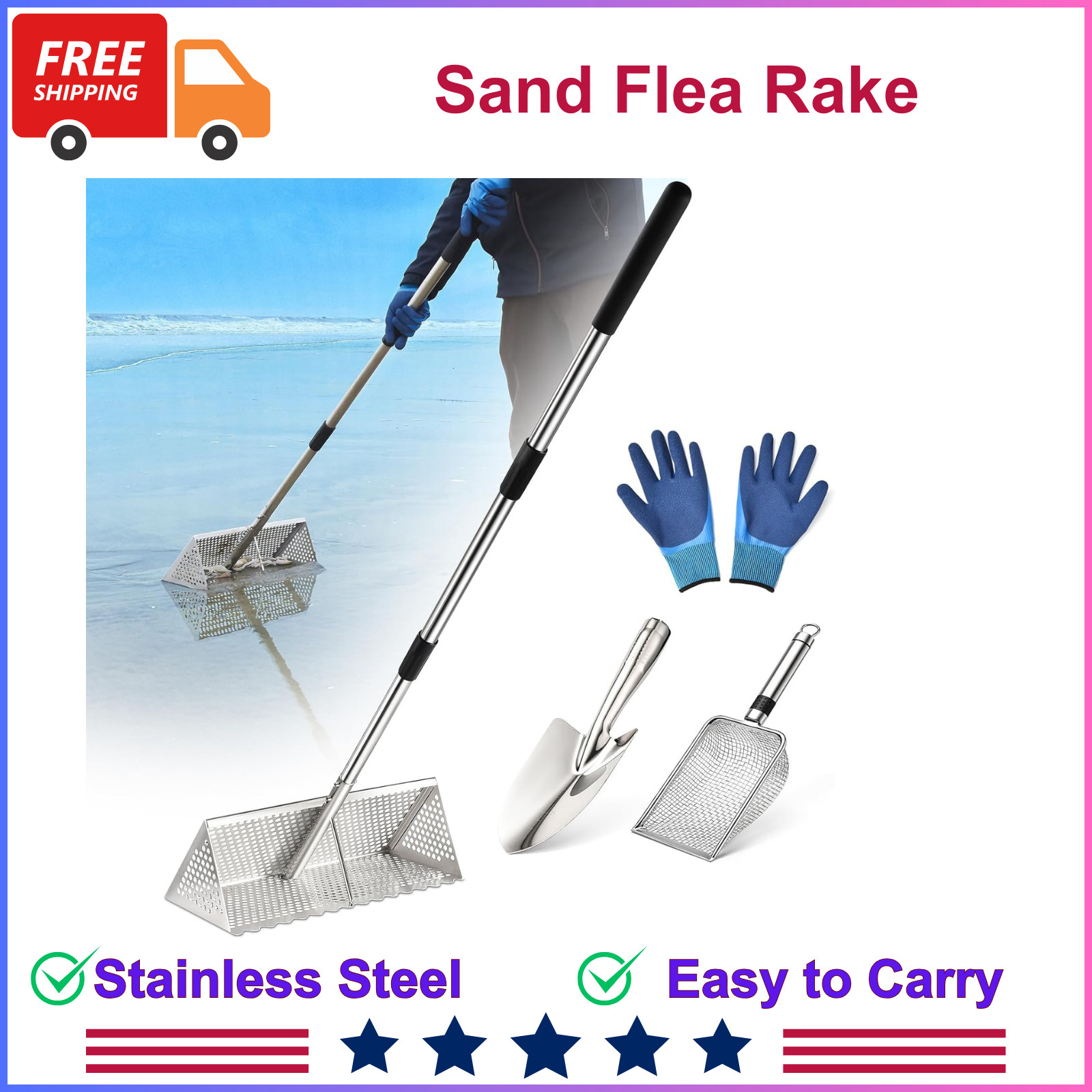 Sand Scoop Stainless Steel Detector Scop Long Handle Sand Sifter for The Beach