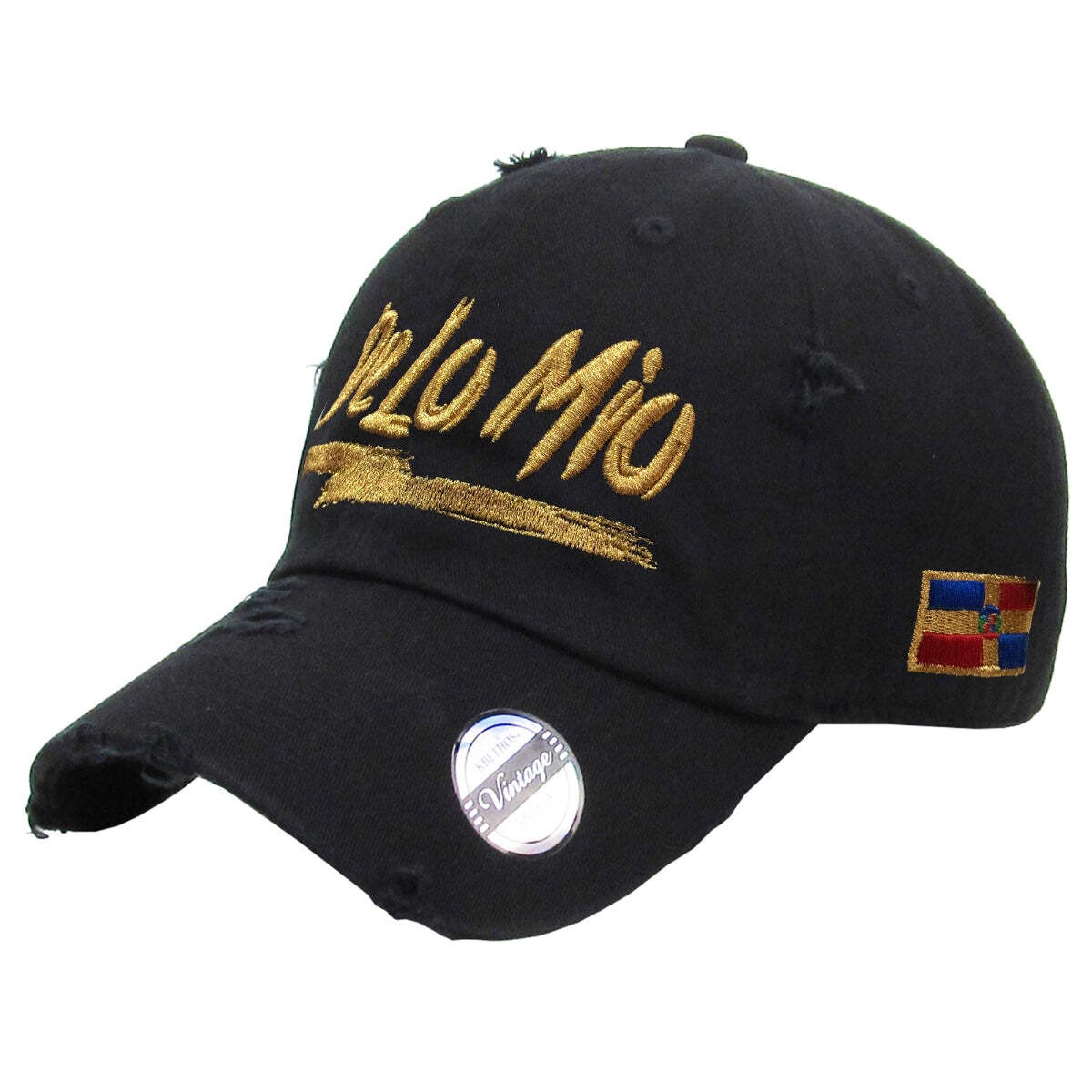 De lo mio embroidered Logo Vintage Hats (Black / Metallic Gold)