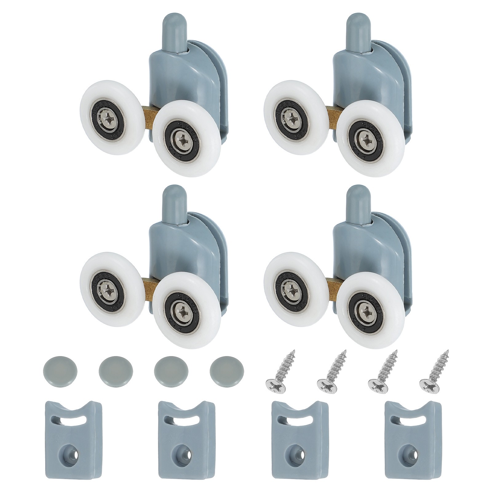 4Pcs 25mm Double Shower Door Rollers Plastic Bottom Wheels Pulleys Guide Grey