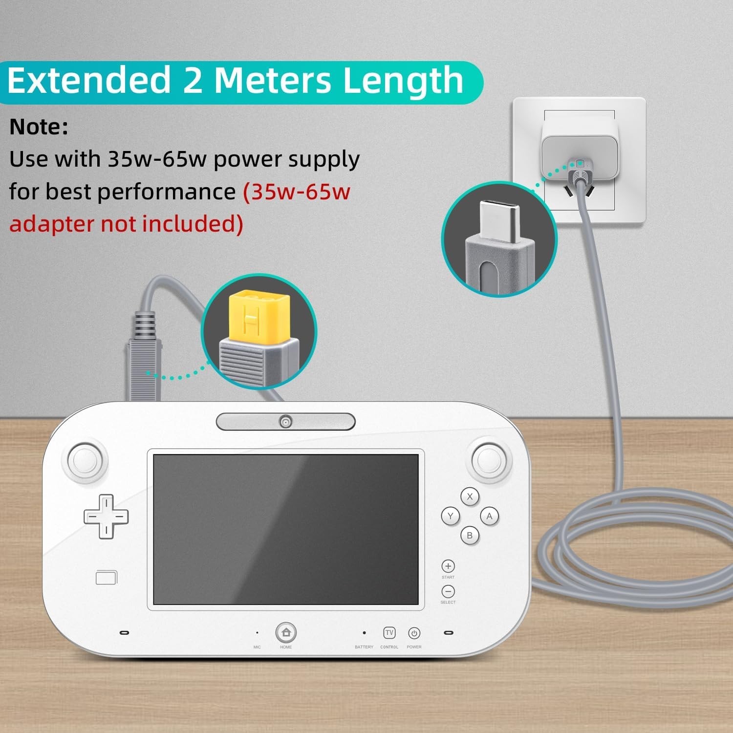Durable 6.5Ft Type C Power Cable for Wii U - Lightweight & Portable Solution
