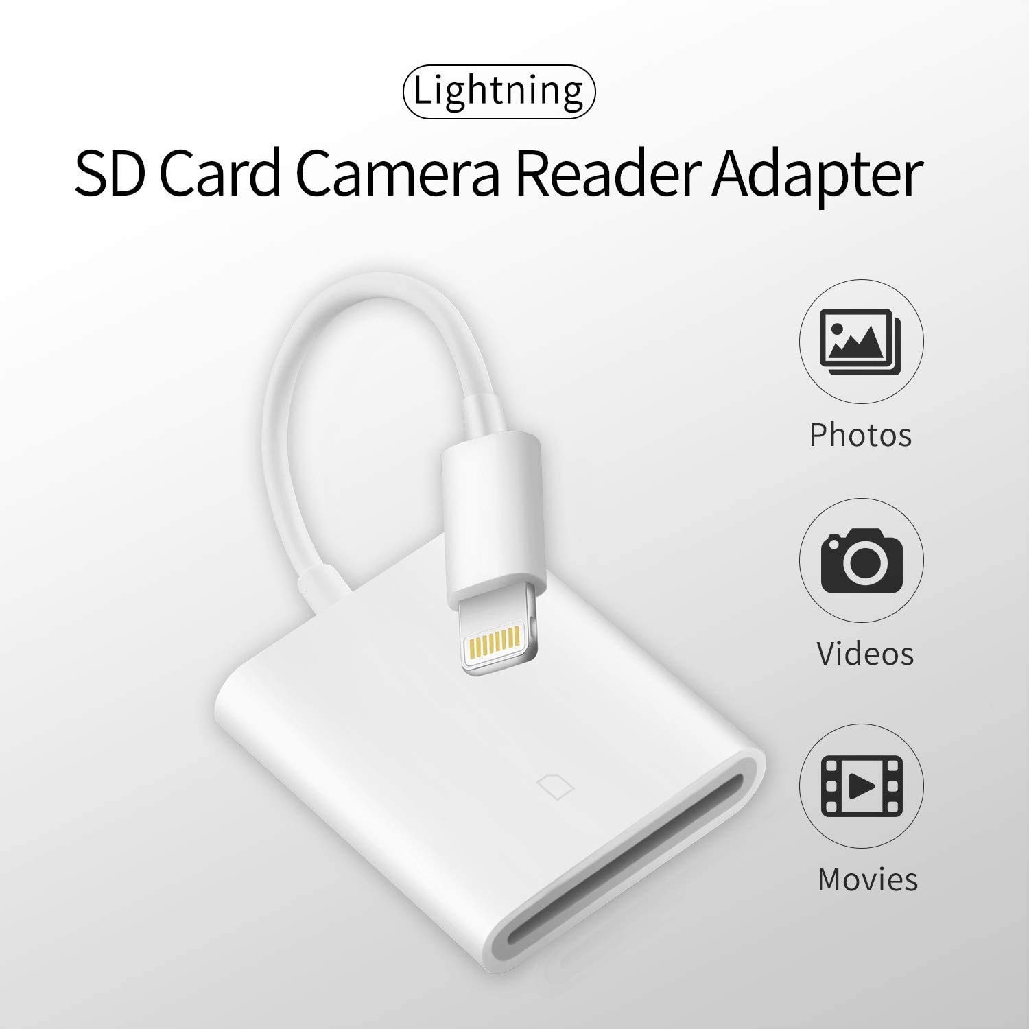 Apple MFi Certified Lightning to SD Card Camera Reader for iPhone iPad, F