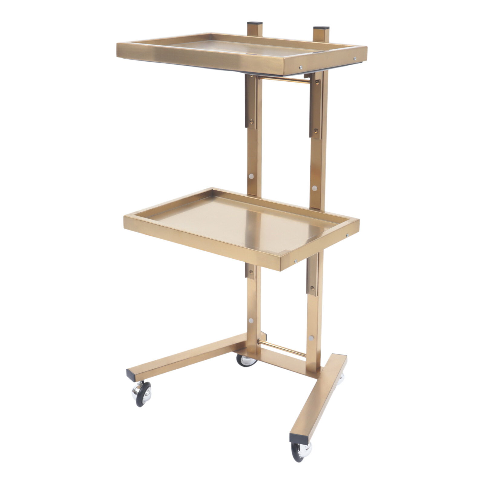 2 Tier Gold Beauty Salon SPA Rolling Cart Foldable Tray Trolley Stainless Steel