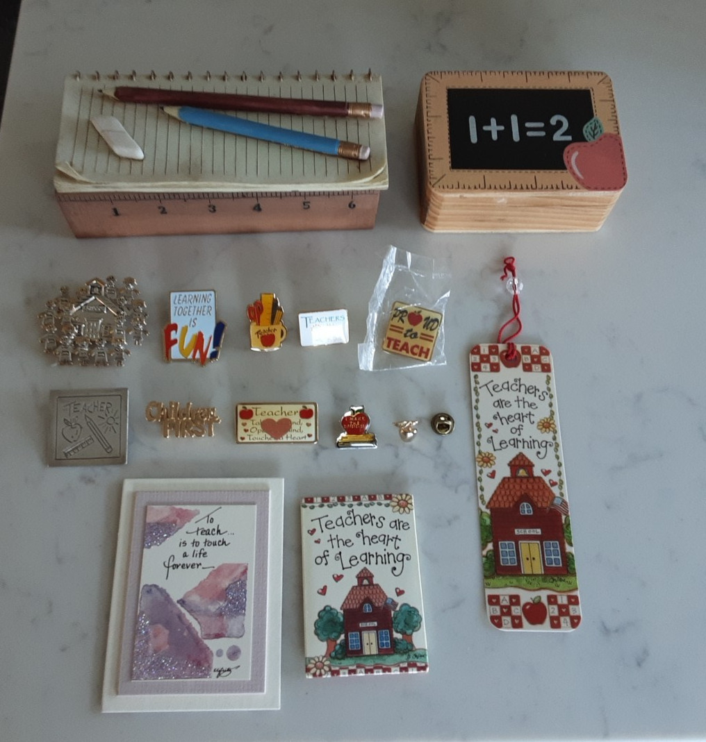 Vintage teacher Appreciation Gifts Assortment - Desk Accessories,  Pins Magnets