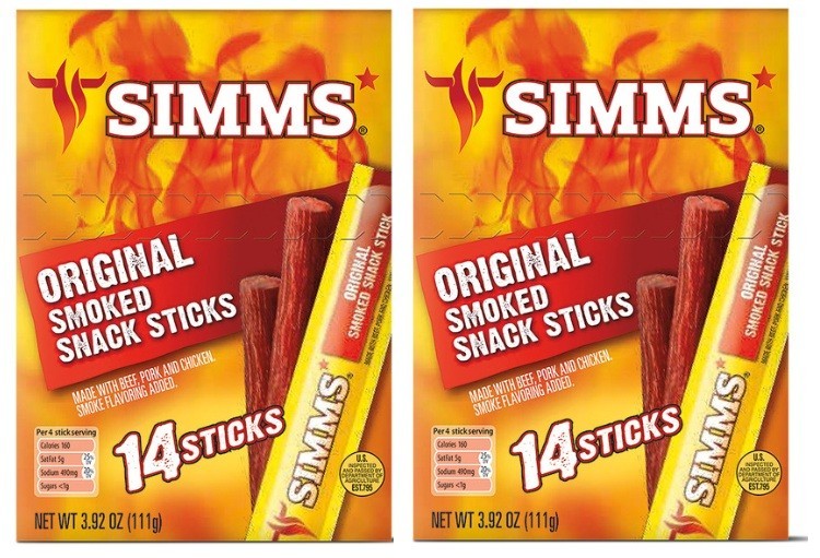 Simms Original Smoked Snack Meat Sticks Individually Wrapped 14 Count (2 Boxes)