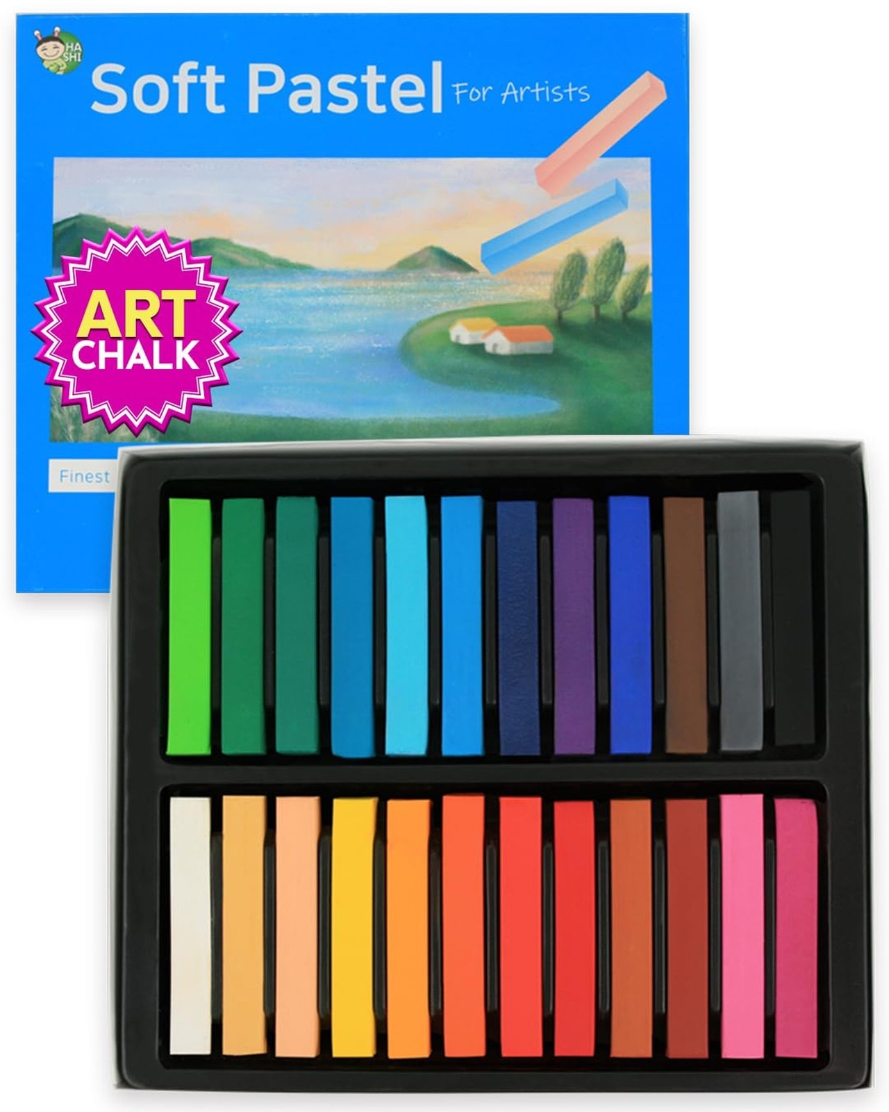HA SHI Soft Chalk Pastels, 24 Assorted Colors, Soft Art Supplies for Artists,...