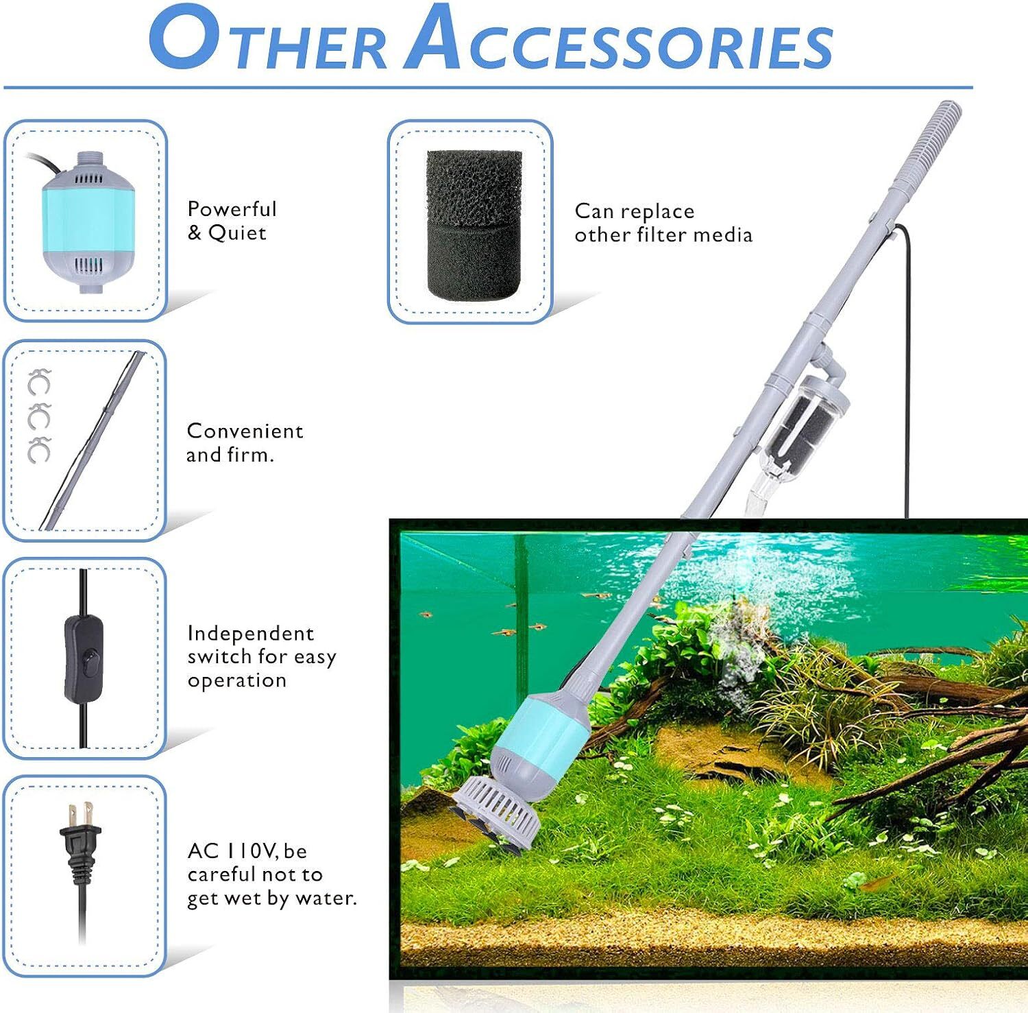 hygger 360GPH Electric Aquarium Vacuum Gravel Cleaner Adjustable Automatic